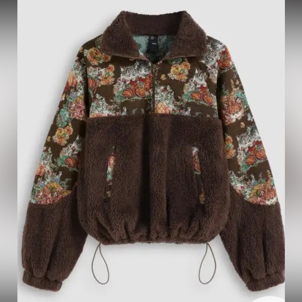 NWT Cider Fleece Collar Floral Cat Knotted Sweatshirt